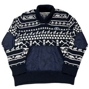 Born Fly Aviator Sweater Mens XL Blue Nylon Elbow Pocket Heavy Weight Streetwear